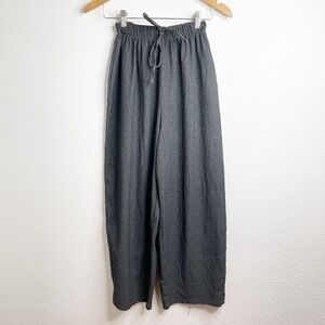 Zara Womens Wide Leg Textured Crinkle Pants Charcoal Gray Elastic Waist Small